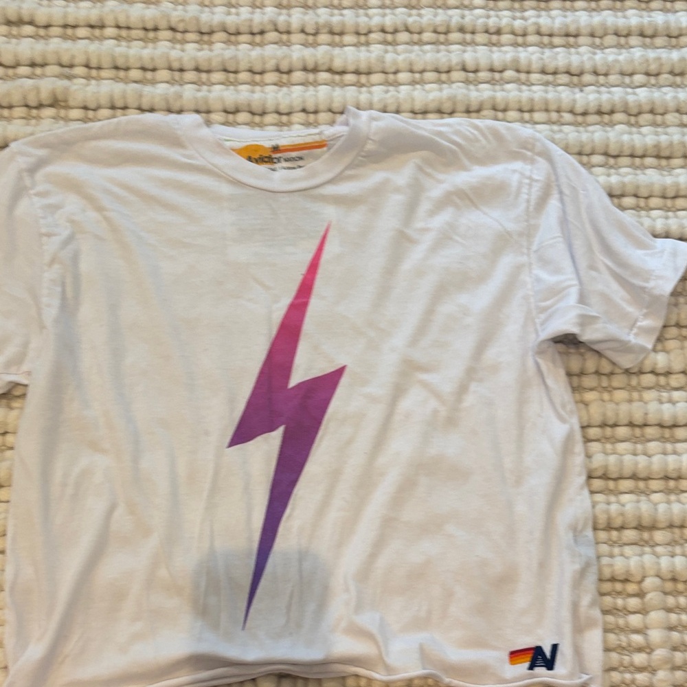 Aviator Nation White Tee with Purple Lightning Bolt
